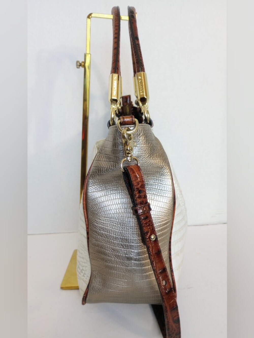 Brahmin Ruby Satchel In Pearl Akoya, Croc And Lizzard Embossed Leather - Picture 6 of 10